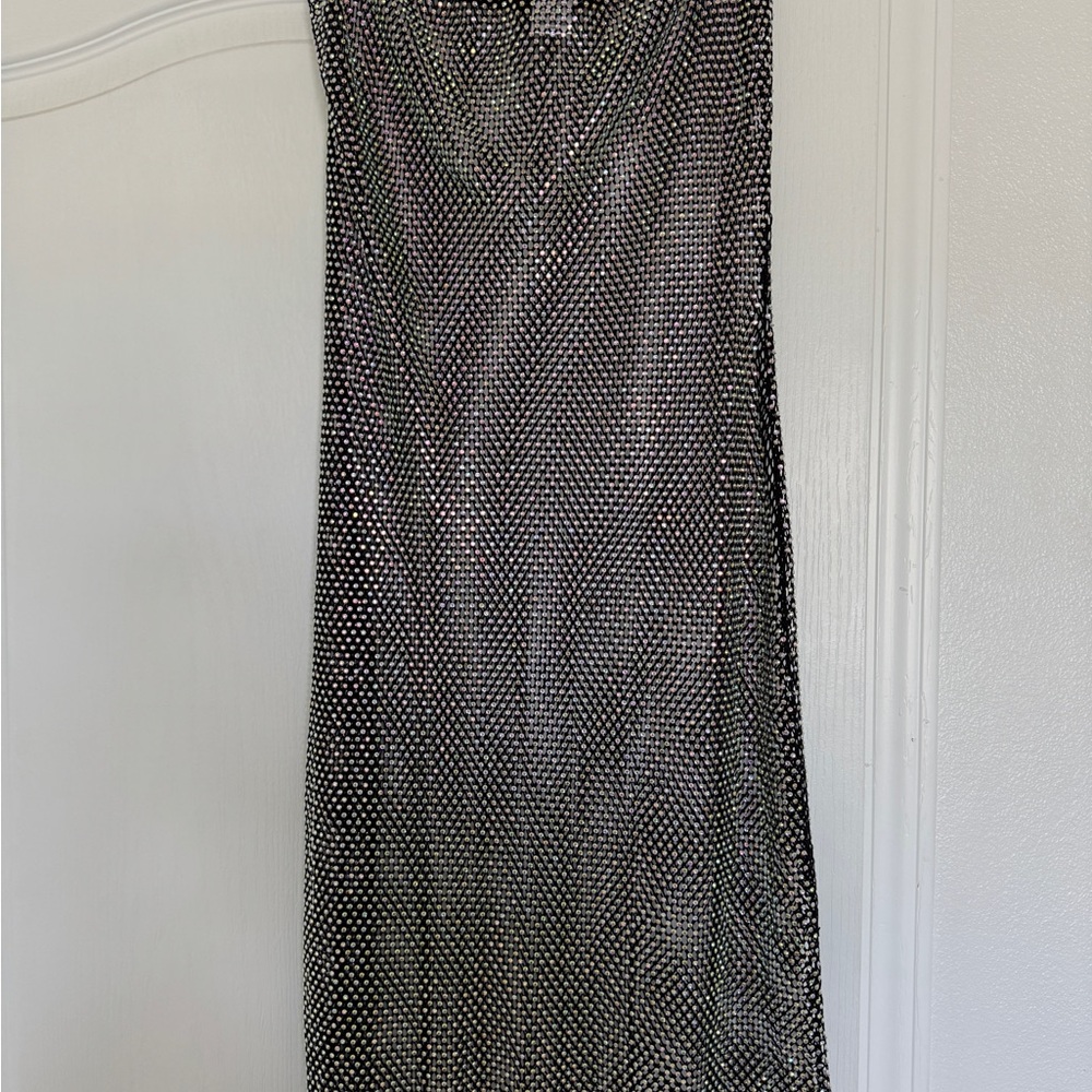 Meski Charity Diamante Mesh Mini Dress - Black Size L